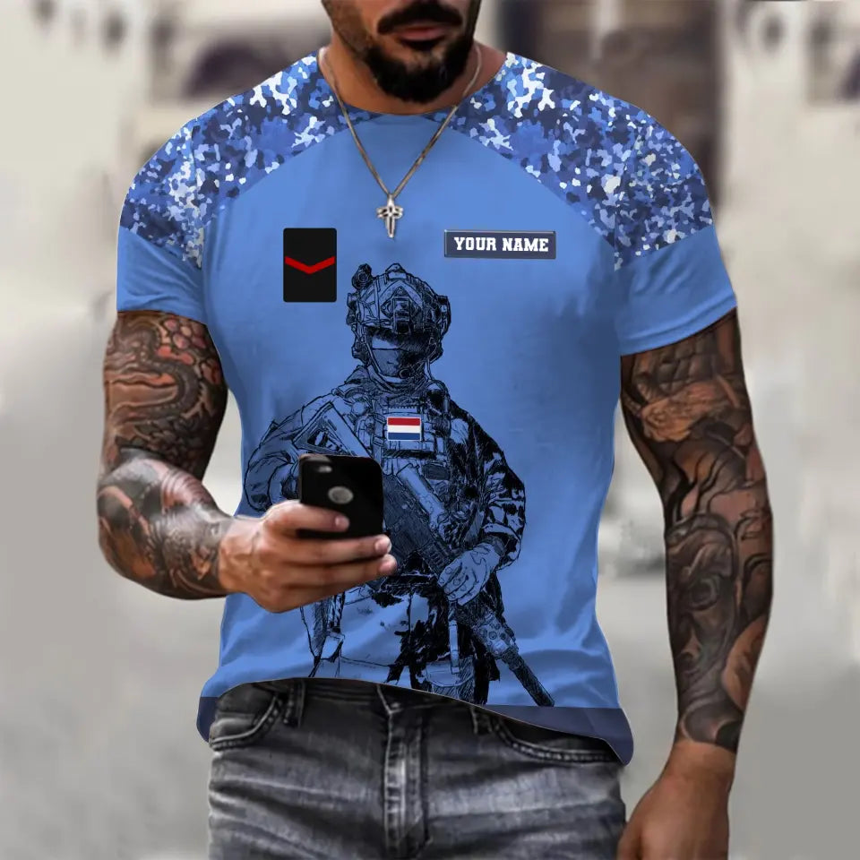 T-shirt personnalisé avec camouflage soldat/vétéran néerlandais avec nom et grade imprimé en 3D - 1212230001