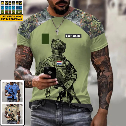 T-shirt personnalisé avec camouflage soldat/vétéran néerlandais avec nom et grade imprimé en 3D - 1212230001