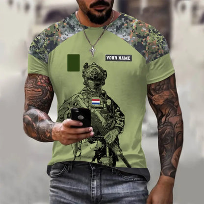 T-shirt personnalisé avec camouflage soldat/vétéran néerlandais avec nom et grade imprimé en 3D - 1212230001