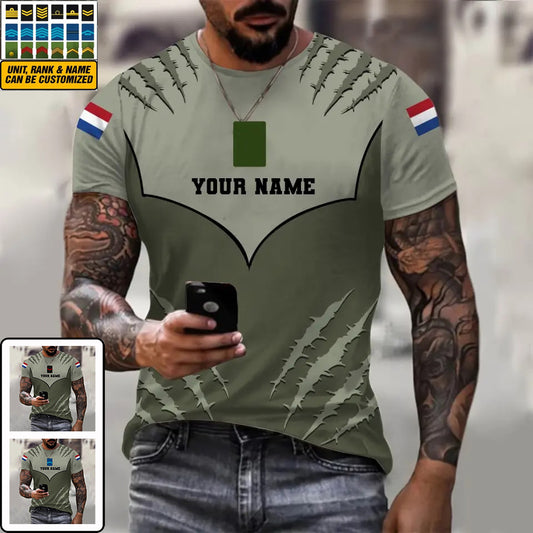 Personalized Netherlands Soldier/ Veteran Camo With Name And Rank T-shirt 3D Printed -1312230001