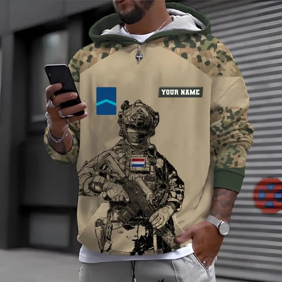 T-shirt personnalisé avec camouflage soldat/vétéran néerlandais avec nom et grade imprimé en 3D - 1212230001