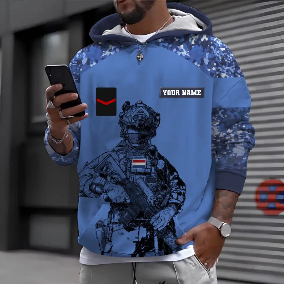 T-shirt personnalisé avec camouflage soldat/vétéran néerlandais avec nom et grade imprimé en 3D - 1212230001