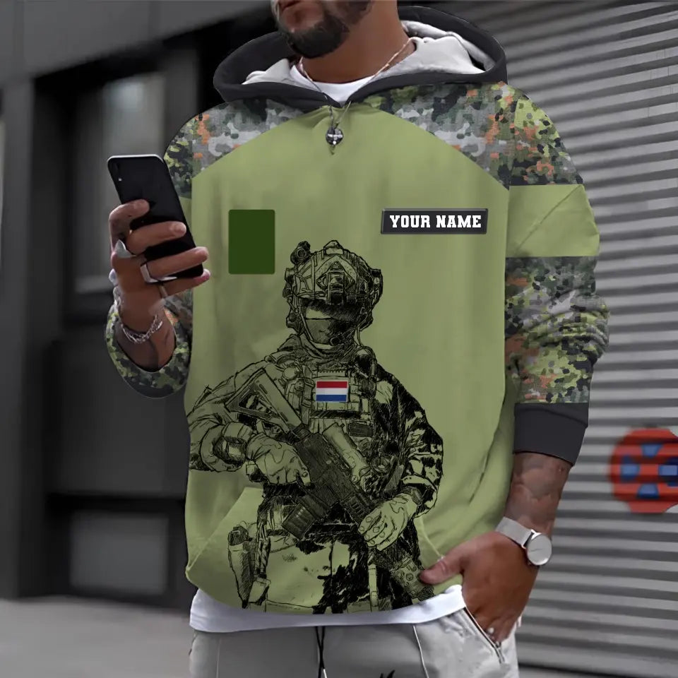 T-shirt personnalisé avec camouflage soldat/vétéran néerlandais avec nom et grade imprimé en 3D - 1212230001