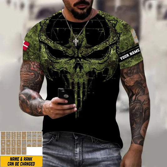 Personalized Denmark Soldier/ Veteran Camo With Name And Rank  T-shirt 3D Printed  - 2010230001