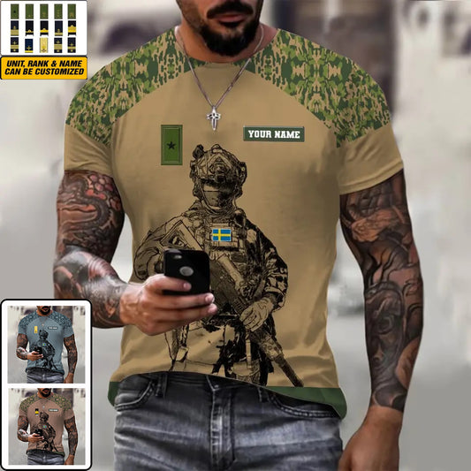 Personalized Sweden Soldier/ Veteran Camo With Name And Rank T-shirt 3D Printed - 1212230001