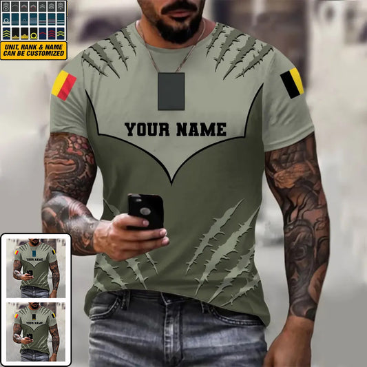 Personalized Belgium Soldier/ Veteran Camo With Name And Rank T-shirt 3D Printed -1312230001