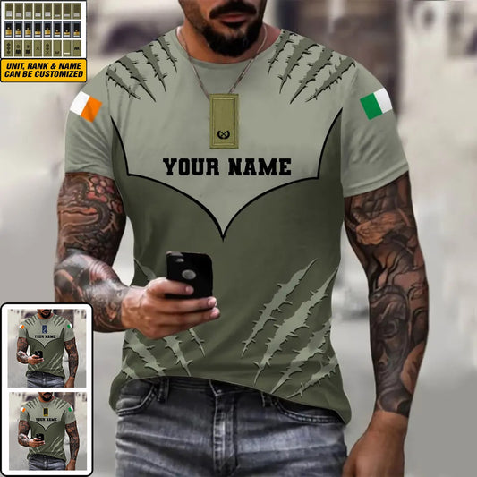 T-shirt personnalisé avec camouflage soldat/vétéran irlandais avec nom et grade imprimé en 3D -1312230001