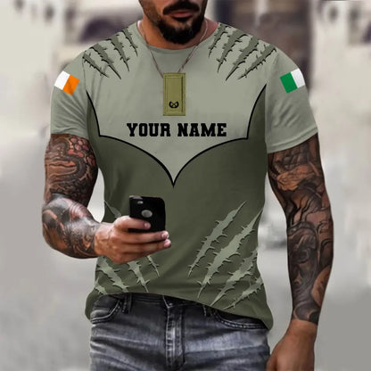 Personalized Ireland Soldier/ Veteran Camo With Name And Rank T-shirt 3D Printed  - 17024256