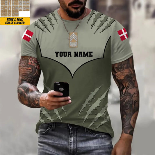 Personalized Denmark Soldier/ Veteran Camo With Name And Rank T-shirt 3D Printed - 1312230001