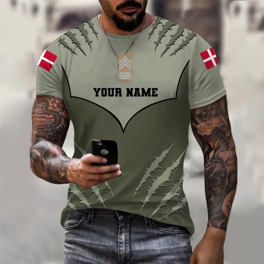 Personalized Denmark Soldier/ Veteran Camo With Name And Rank T-shirt 3D Printed - 1312230001