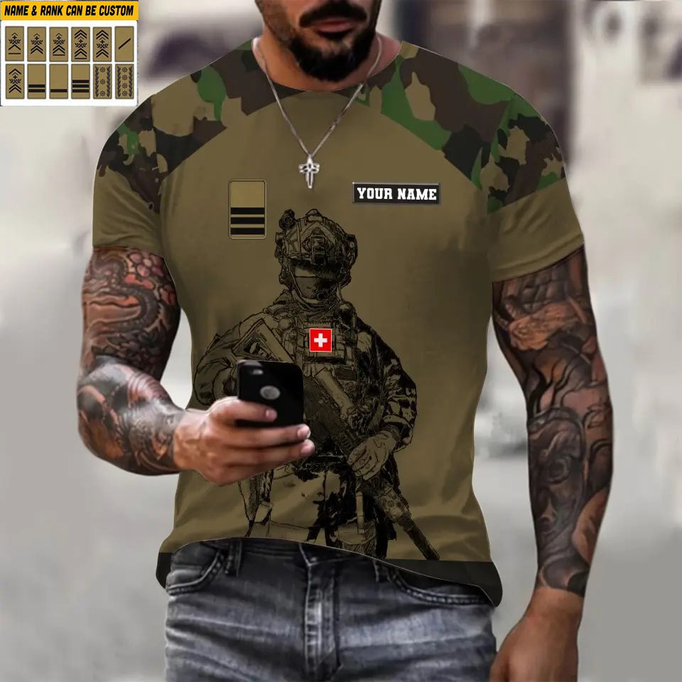 Personalized Swiss Soldier/ Veteran Camo With Name And Rank T-shirt 3D Printed - 17023392