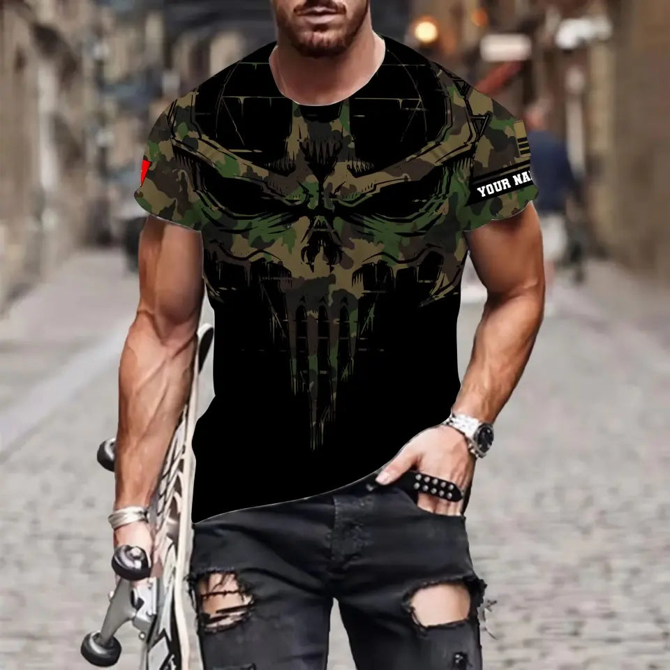 Personalisiertes T-Shirt mit Schweizer Soldaten-/Veteranen-Tarnmuster und Namen und Rang, 3D-Druck – 2010230001