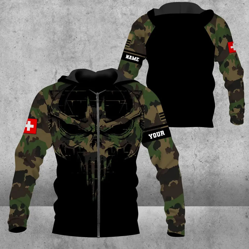 Personalisiertes T-Shirt mit Schweizer Soldaten-/Veteranen-Tarnmuster und Namen und Rang, 3D-Druck – 2010230001