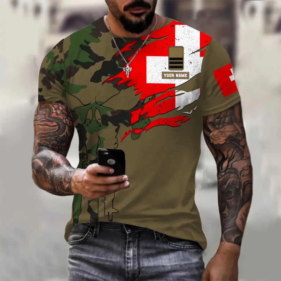 Personalized Swiss Soldier/ Veteran Camo With Name And Rank T-shirt 3D Printed - 1011230001