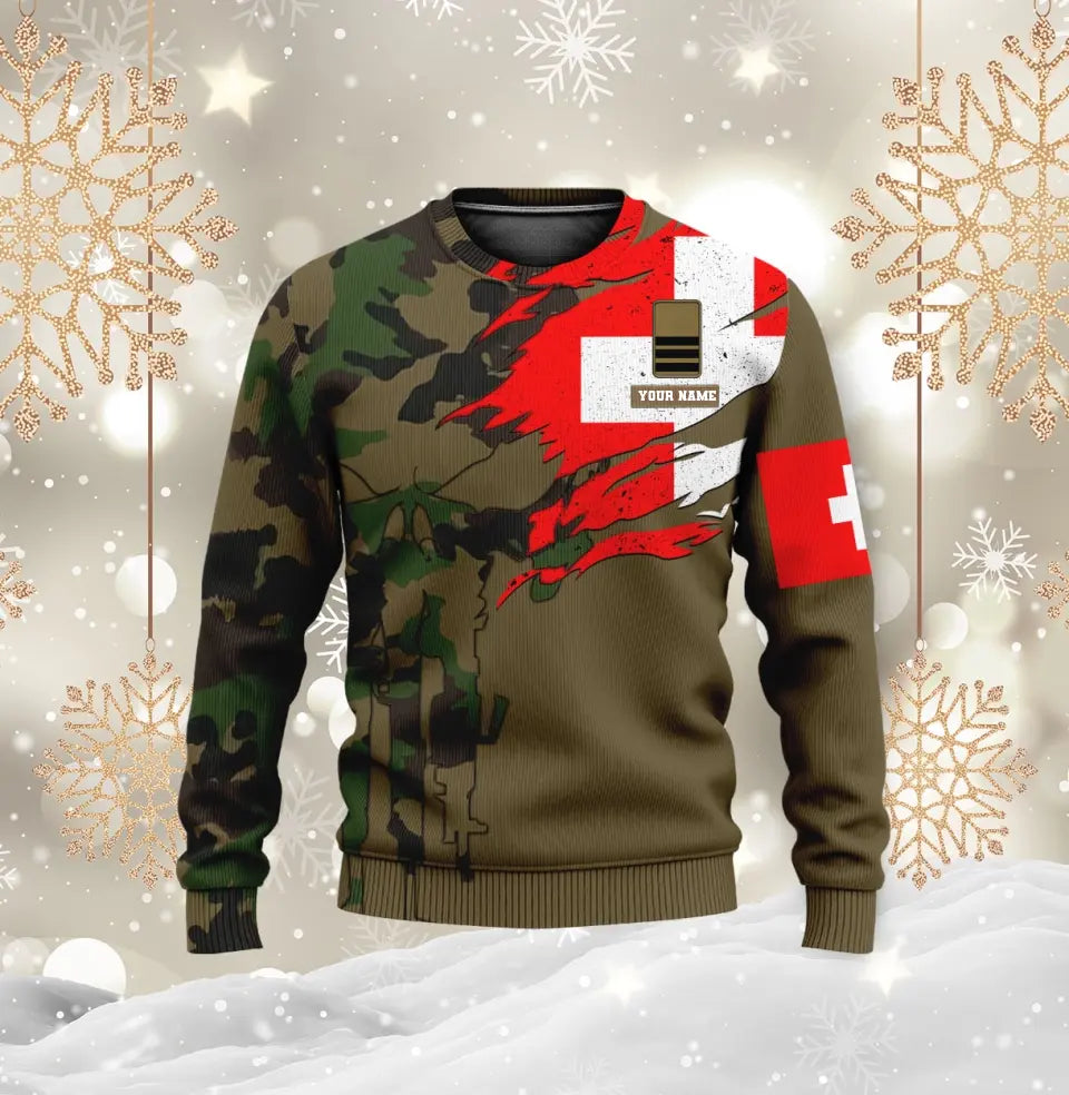 T-shirt personnalisé avec camouflage soldat/vétéran suisse avec nom et grade imprimé en 3D - 1011230001