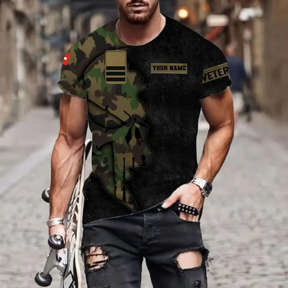 Personalized Swiss Soldier/ Veteran Camo With Name And Rank T-shirt 3D Printed - 1011230002