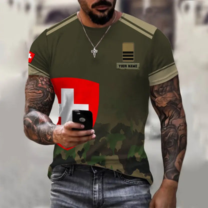 T-shirt personnalisé avec camouflage soldat/vétéran suisse avec nom et grade imprimé en 3D - 1011230003