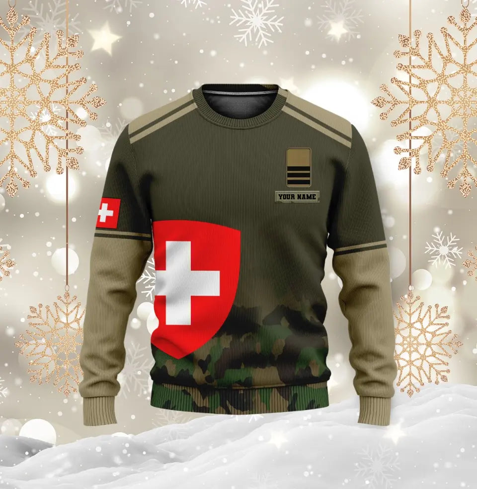 T-shirt personnalisé avec camouflage soldat/vétéran suisse avec nom et grade imprimé en 3D - 1011230003