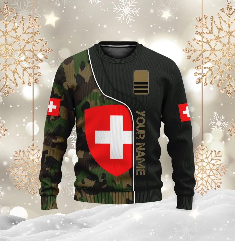 Personalized Swiss Soldier/ Veteran Camo With Name And Rank T-shirt 3D Printed - 1011230004