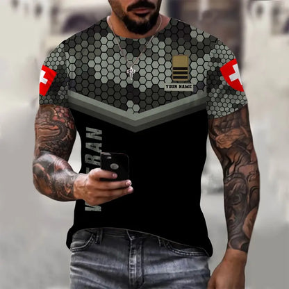 T-shirt personnalisé avec camouflage soldat/vétéran suisse avec nom et grade imprimé en 3D - 1011230005