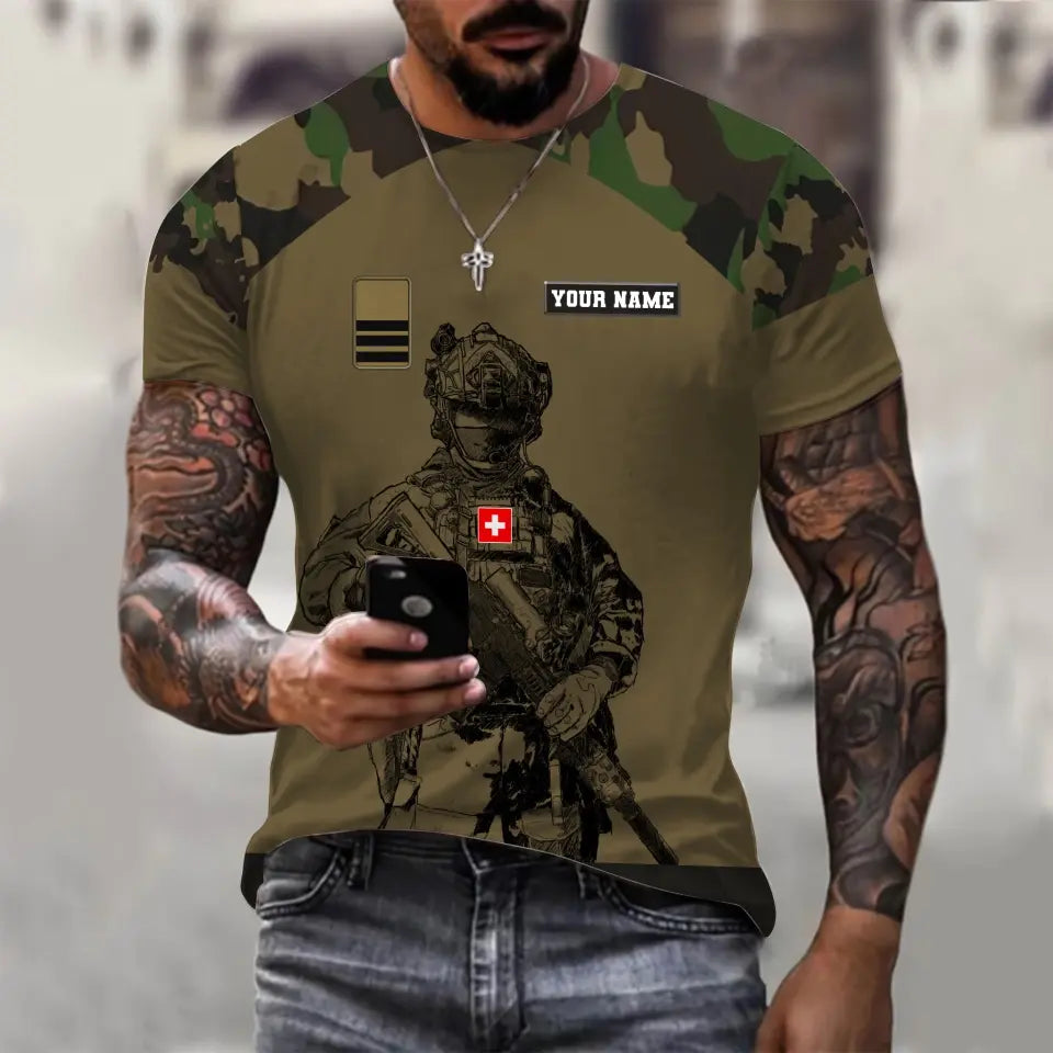 Personalized Swiss Soldier/ Veteran Camo With Name And Rank T-shirt 3D Printed - 1212230001