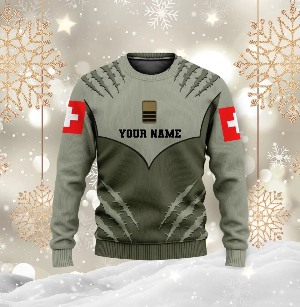 T-shirt personnalisé avec camouflage soldat/vétéran suisse avec nom et grade imprimé en 3D - 1312230001