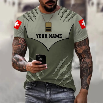 Personalized Swiss Soldier/ Veteran Camo With Name And Rank T-shirt 3D Printed - 1312230001