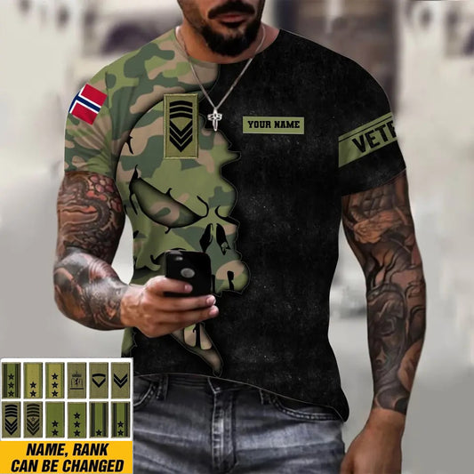 T-shirt personnalisé avec camouflage soldat/vétéran norvégien avec nom et grade imprimé en 3D - 1011230002