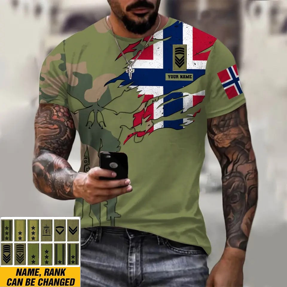 Personalized Norway Soldier/ Veteran Camo With Name And Rank T-shirt 3D Printed  - 1011230001