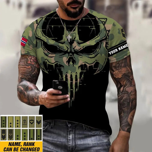 T-shirt personnalisé avec camouflage soldat/vétéran norvégien avec nom et grade imprimé en 3D - 2010230001