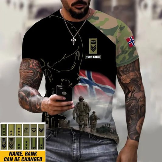 T-shirt personnalisé avec camouflage soldat/vétéran norvégien avec nom et grade imprimé en 3D - 1910230001