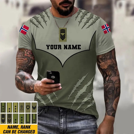 T-shirt personnalisé avec camouflage soldat/vétéran norvégien avec nom et grade imprimé en 3D - 1312230001