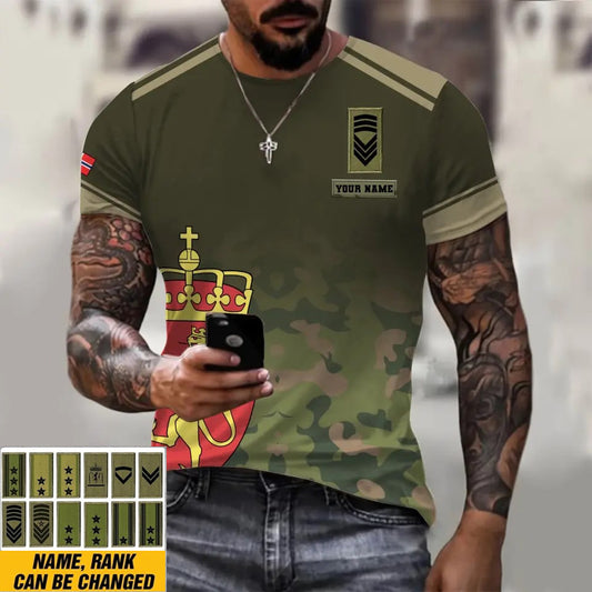 Personalized Norway Soldier/ Veteran Camo With Name And Rank T-shirt 3D Printed - 1011230003