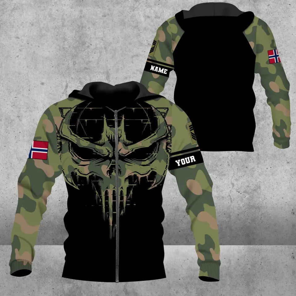 T-shirt personnalisé avec camouflage soldat/vétéran norvégien avec nom et grade imprimé en 3D - 2010230001