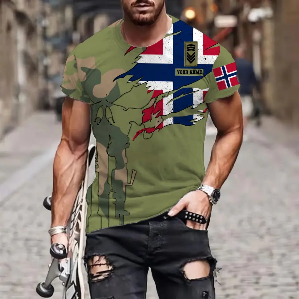 Personalized Norway Soldier/ Veteran Camo With Name And Rank T-shirt 3D Printed  - 16995744