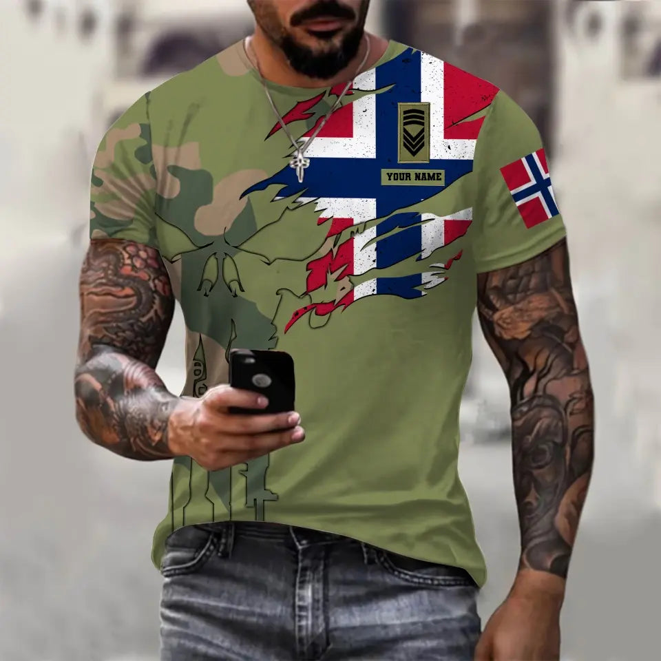 Personalized Norway Soldier/ Veteran Camo With Name And Rank T-shirt 3D Printed  - 1011230001