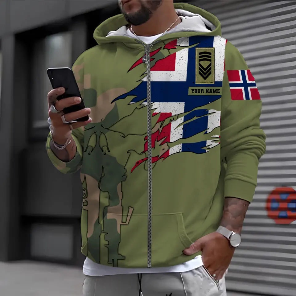 Personalized Norway Soldier/ Veteran Camo With Name And Rank T-shirt 3D Printed  - 16995744