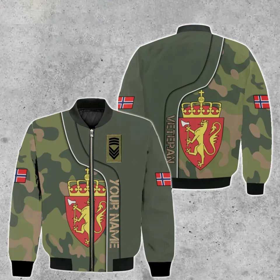Personalisiertes T-Shirt mit norwegischem Soldaten-/Veteranen-Tarnmuster mit Namen und Rang, 3D-Druck – 1011230004