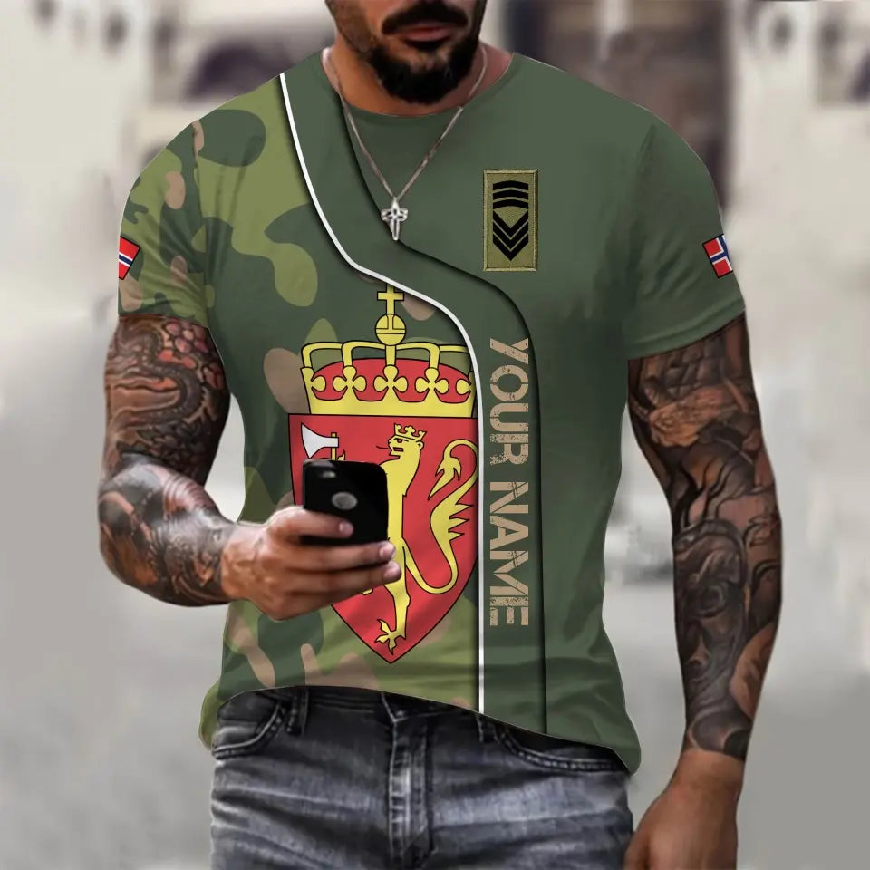 Personalized Norway Soldier/ Veteran Camo With Name And Rank T-shirt 3D Printed - 1011230004