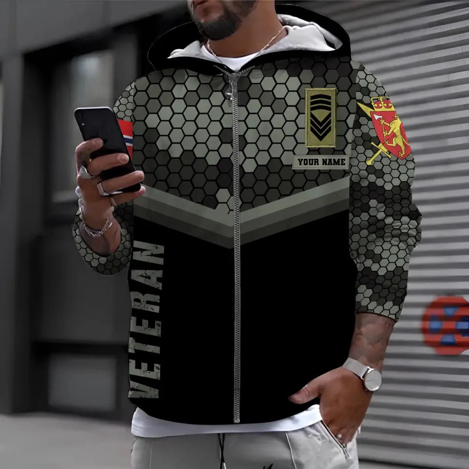 T-shirt personnalisé avec camouflage soldat/vétéran norvégien avec nom et grade imprimé en 3D - 1011230005