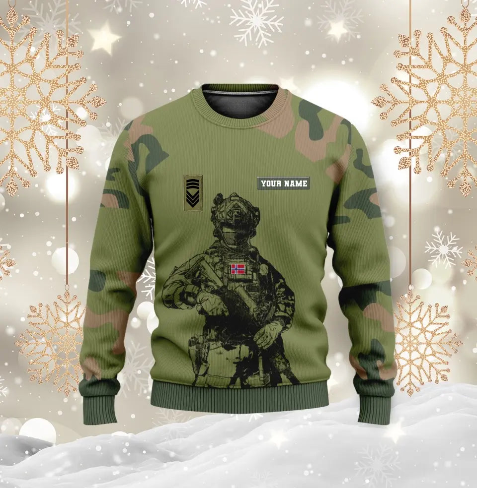 T-shirt personnalisé avec camouflage soldat/vétéran norvégien avec nom et grade imprimé en 3D - 1212230001