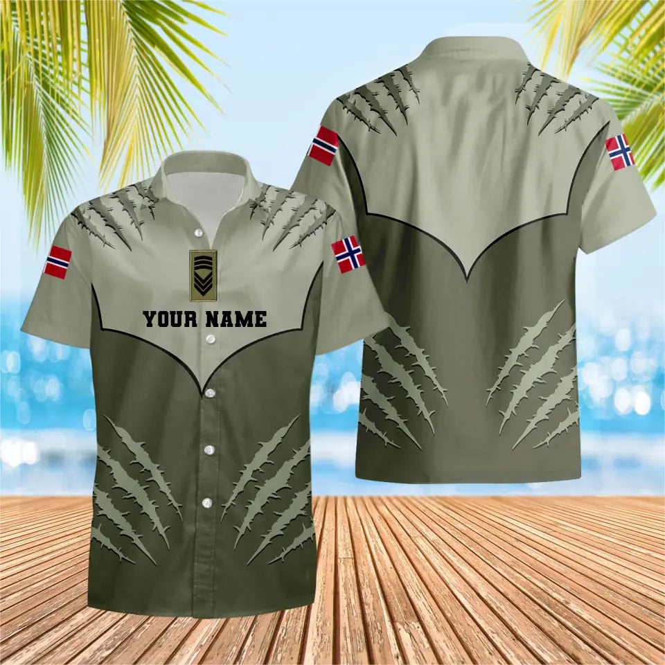 Personalisiertes T-Shirt mit norwegischem Soldaten-/Veteranen-Tarnmuster mit Namen und Rang, 3D-Druck – 1312230001