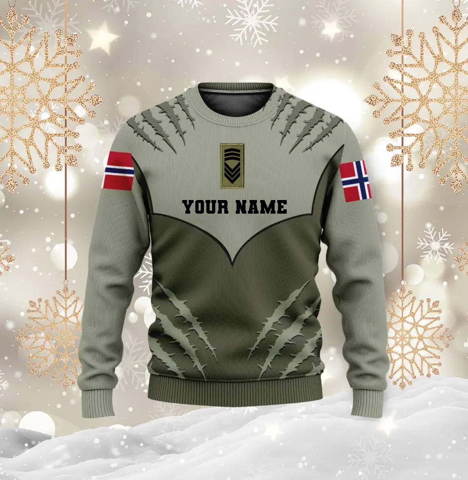 Personalisiertes T-Shirt mit norwegischem Soldaten-/Veteranen-Tarnmuster mit Namen und Rang, 3D-Druck – 1312230001