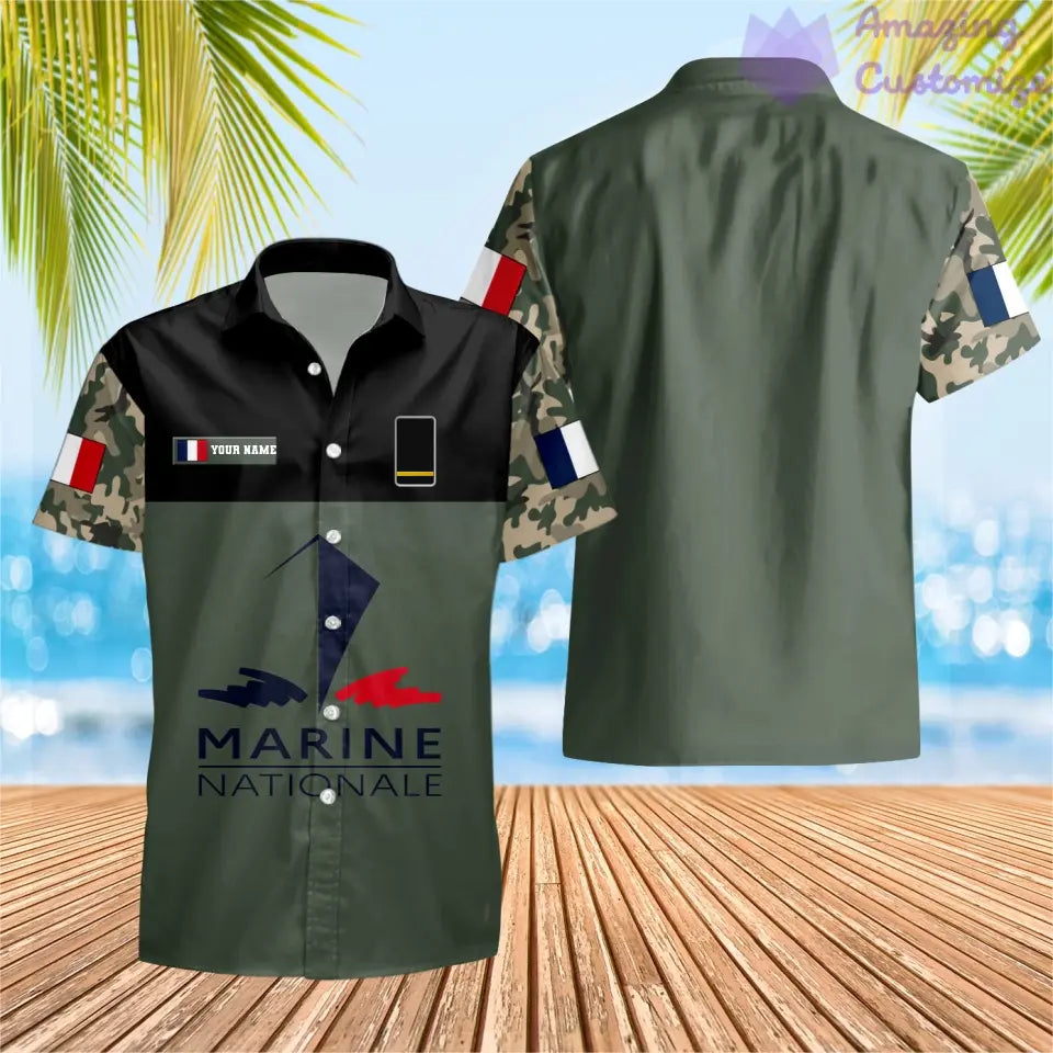 Personalized France Soldier/ Veteran Camo With Name And Rank Hawaii Shirt Printed - 17028576