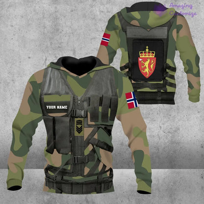 Personalized Norway Soldier/ Veteran Camo With Name And Rank Hoodie 3D Printed - 1101240001