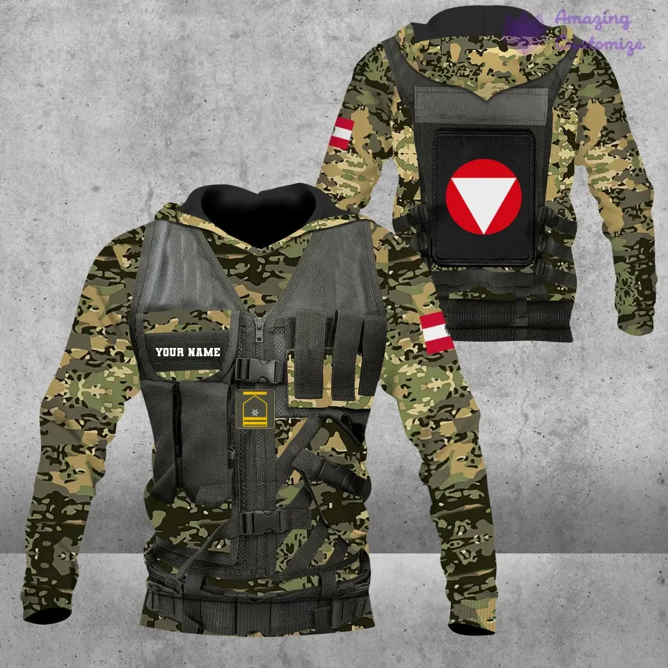 Personalized Austria Soldier/ Veteran Camo With Name And Rank Hoodie 3D Printed - 1101240001