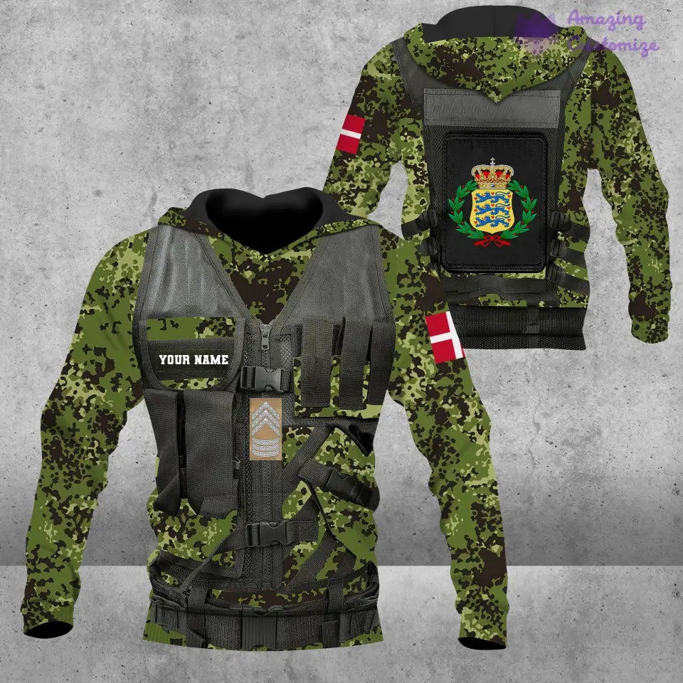 Personalized Denmark Soldier/ Veteran Camo With Name And Rank Hoodie 3D Printed - 1101240001