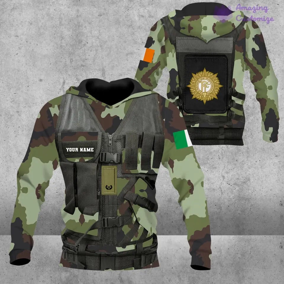 Personalized Ireland Soldier/ Veteran Camo With Name And Rank Hoodie 3D Printed  - 1101240001