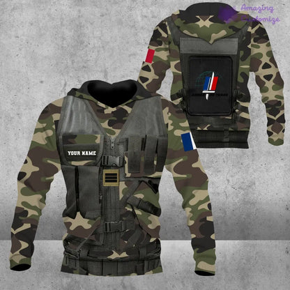 Personalized France Soldier/ Veteran Camo With Name And Rank Hoodie 3D Printed  - 1101240001