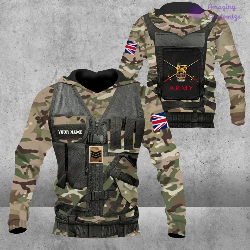 Personalisierter Kapuzenpullover mit Camouflage-Muster für britische Soldaten/Veteranen mit Namen und Rang, 3D-Druck – 1101240001